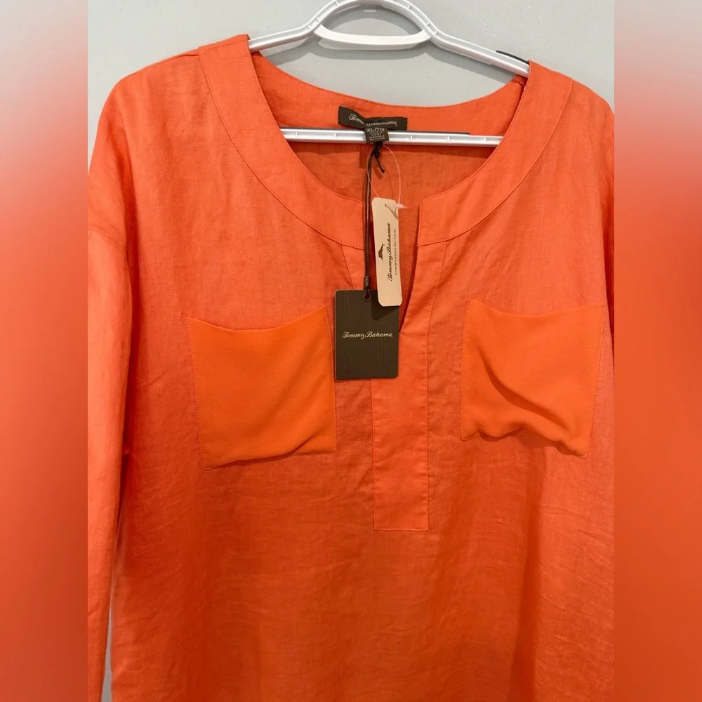 Tommy Bahama Coral Pocketed linen shirt dress size XL - Picture 6 of 11